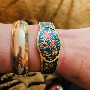 Gold and Green Floral Bangle Set